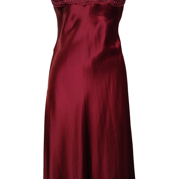 Vintage 90s Prom Dress Size S Burgundy Satin Maxi Strappy High Neck Blondie & Me - Picture 4 of 13